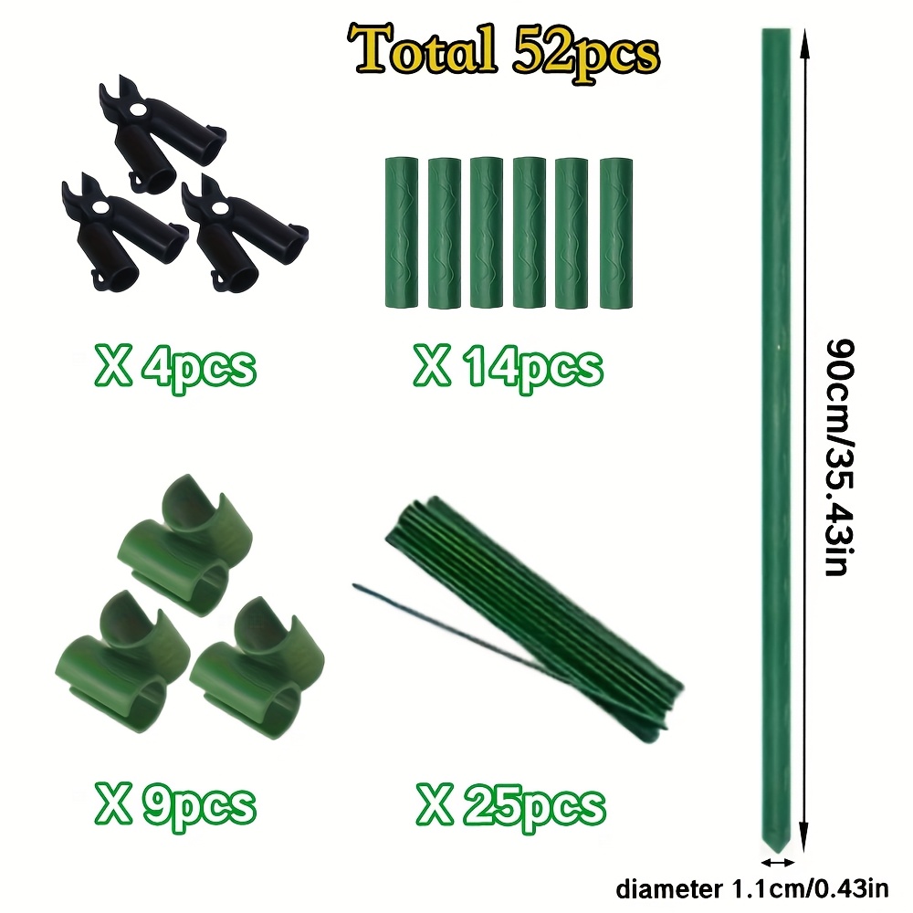 E-shop 52-teiliges Set strapazierfähiger Garten-Pflanzenstützpfähle, 70,87 Zoll x 106,3 Zoll, 11 mm Durchmesser, PE-beschichteter Metallkern ist stark