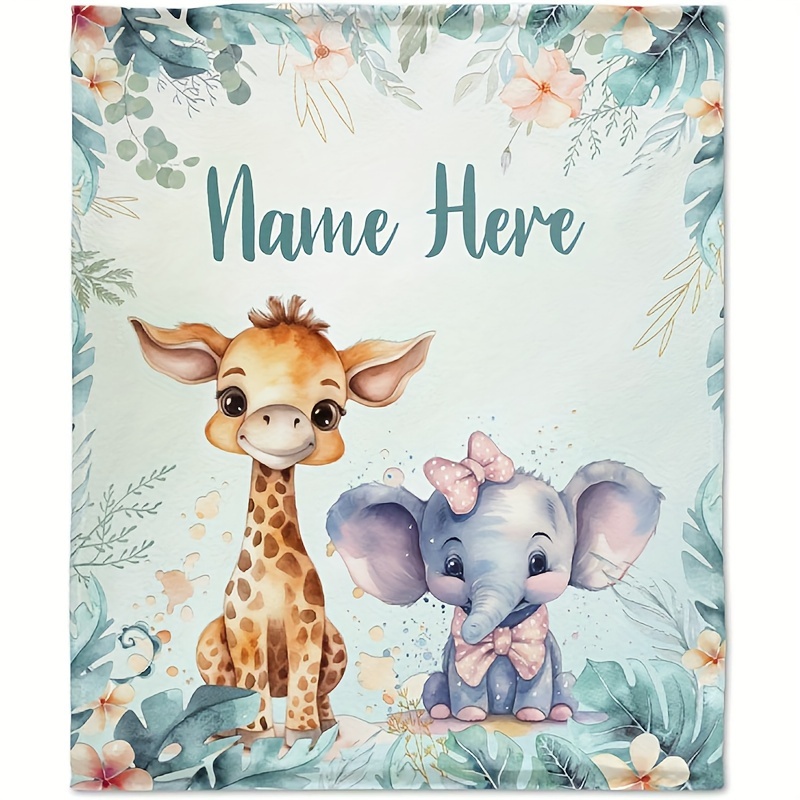 

Customizable Cartoon Elephant & Giraffe Throw Blanket - Personalized Text, Perfect For Gifts, Beach, Camping, Car, Sofa, Pet, Office Use - All-season, Hypoallergenic Polyester