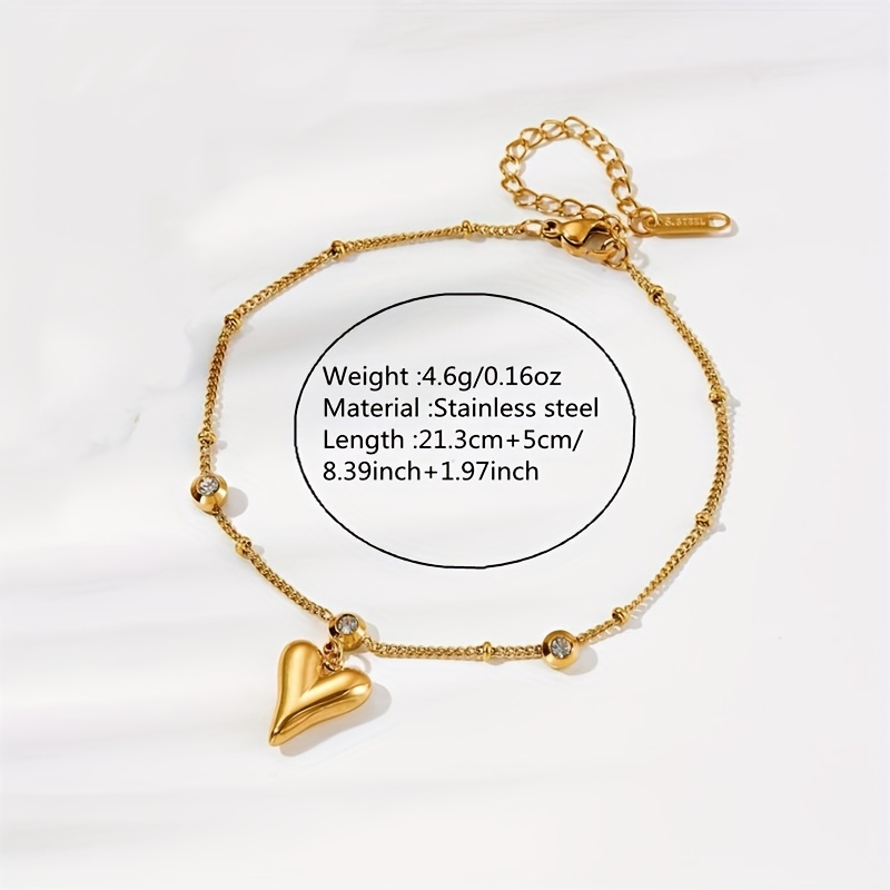 TEMU A French Retro Style Stainless Steel Anklet With Inlaid Glass Decoration And Heart-shaped Pendant Is Suitable For Women To Wear During Vacation