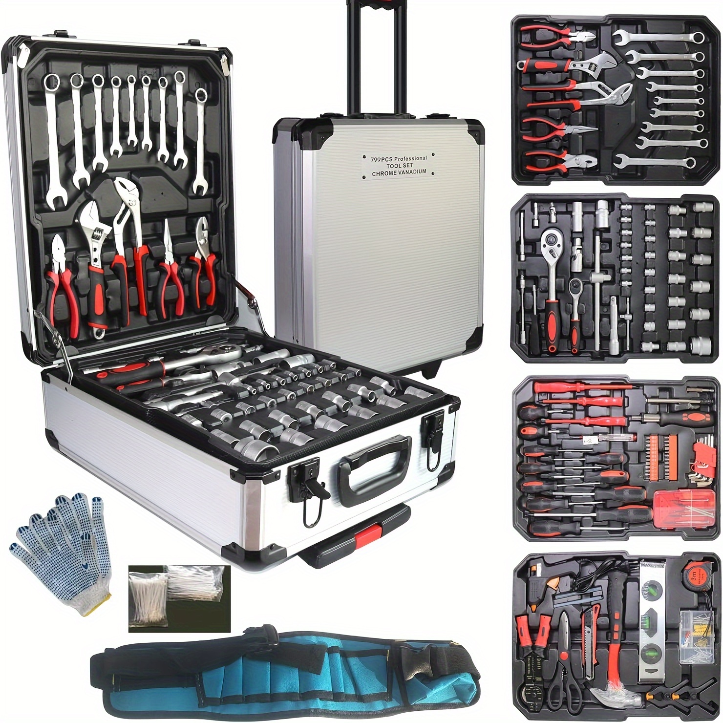 TEMU 799pcs Tool Kit, Household Tools Kit, Tool Set, Tools Set For Homeowner, Hand Tool Kit With Carrying Tool Box, Full Tool Set, Father's Day,