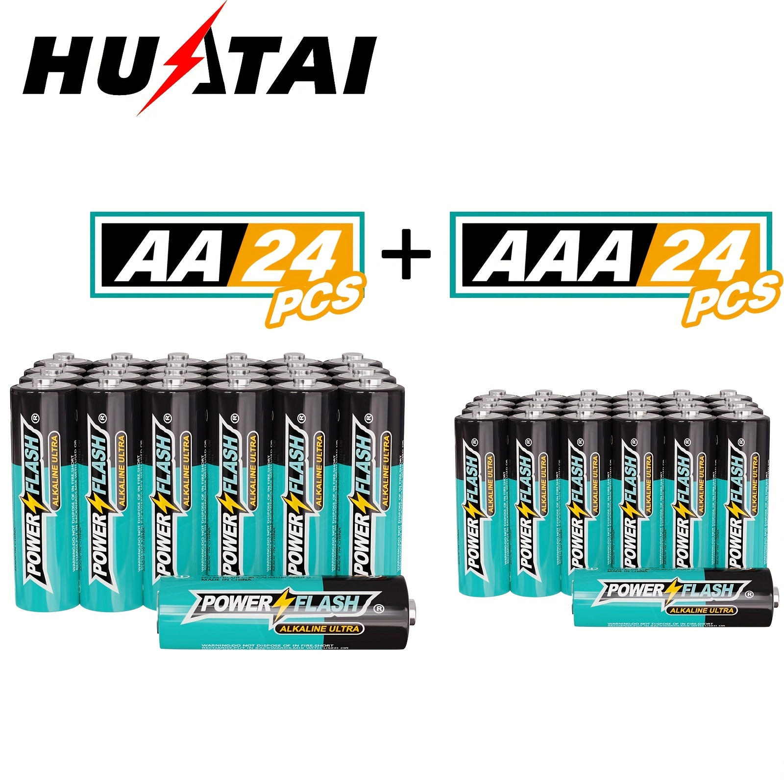 

Huatai Powerflash Aa-24pcs+aaa-24pcs Batteries, Provide Long Lasting Power, Alkaline Batteries For Home, Household Device, Office Equipment, Toys