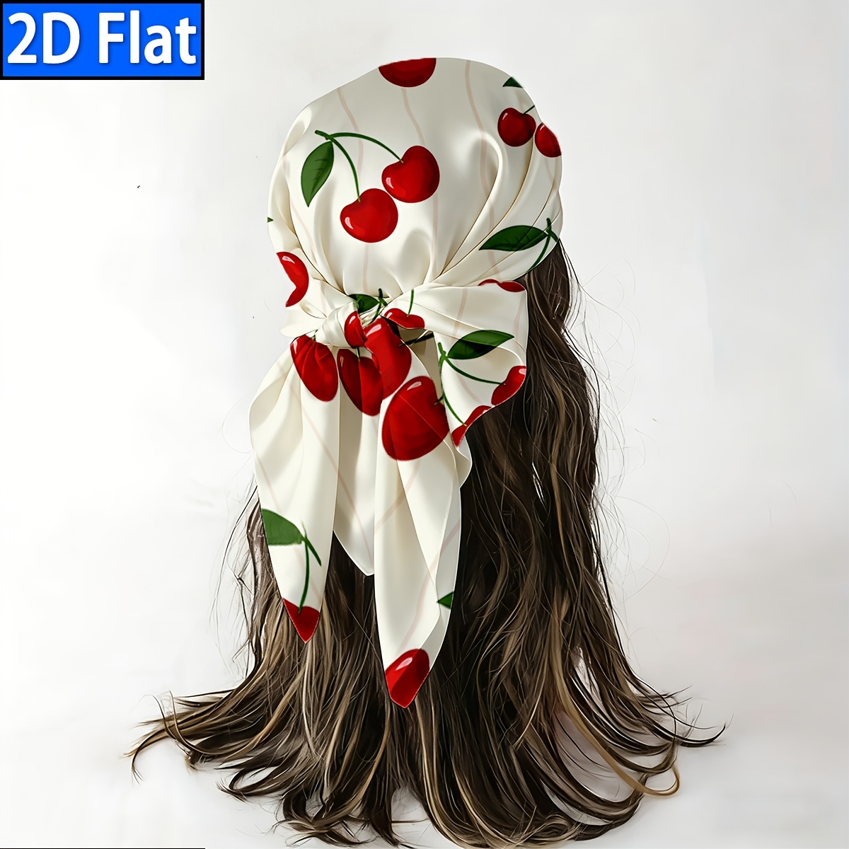 TEMU 2d Flat, 1pc, Women's Scarf, Cherry Pattern Decorative Square Scarf, Used For Casual , Travel, Cycling, Windproof, For Valentine's Day, Easter,