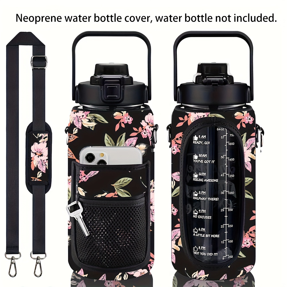 Image of 67.63oz Sports Water Bottle Cover - Non-slip Cup Holder With Phone Pocket, Adjustable Strap, Perfect For Gym Running Hiking Cycling