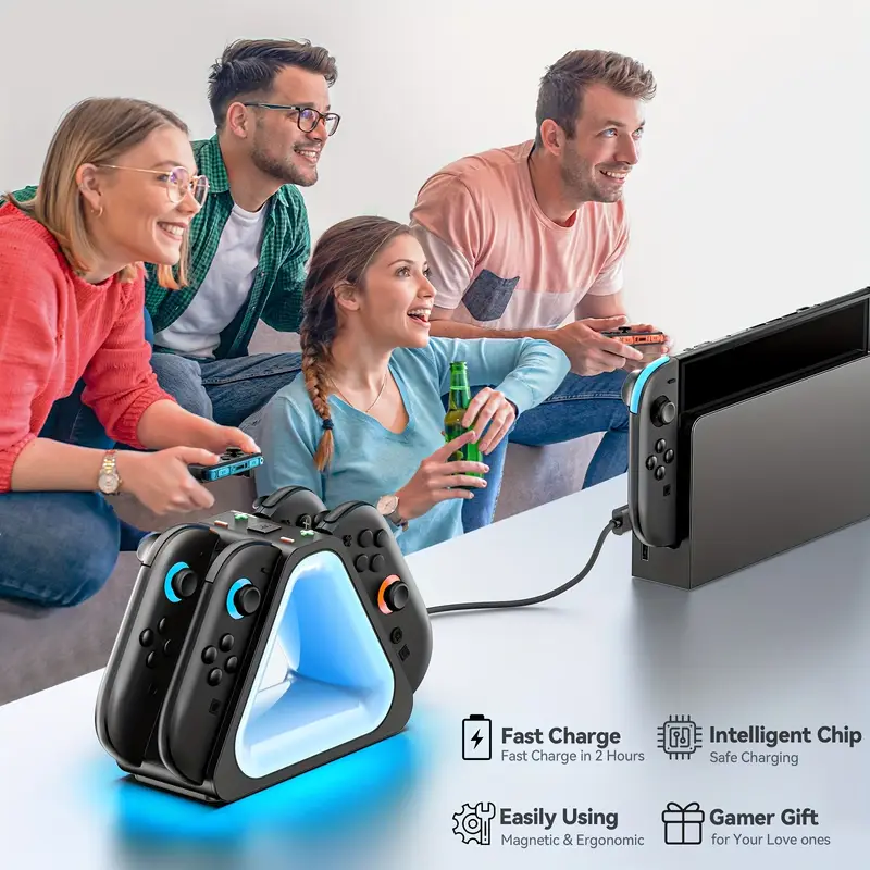 for game controller charger multi mode rgb light for ns controller jc charging base charging indicator light 4 controllers charged simultaneously with type c charging cable Product details 6