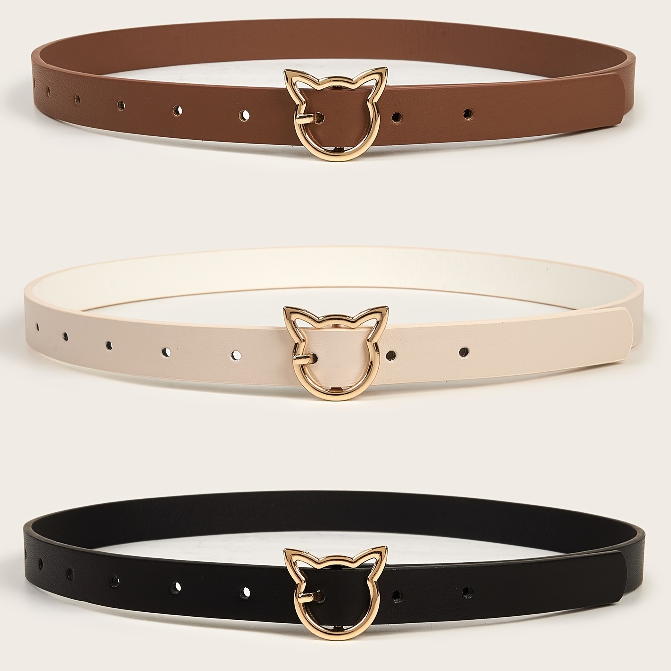 Image of 3pcs Teenager Faux Leather Belts For Jeans Pants Fashion Belt With Golden
