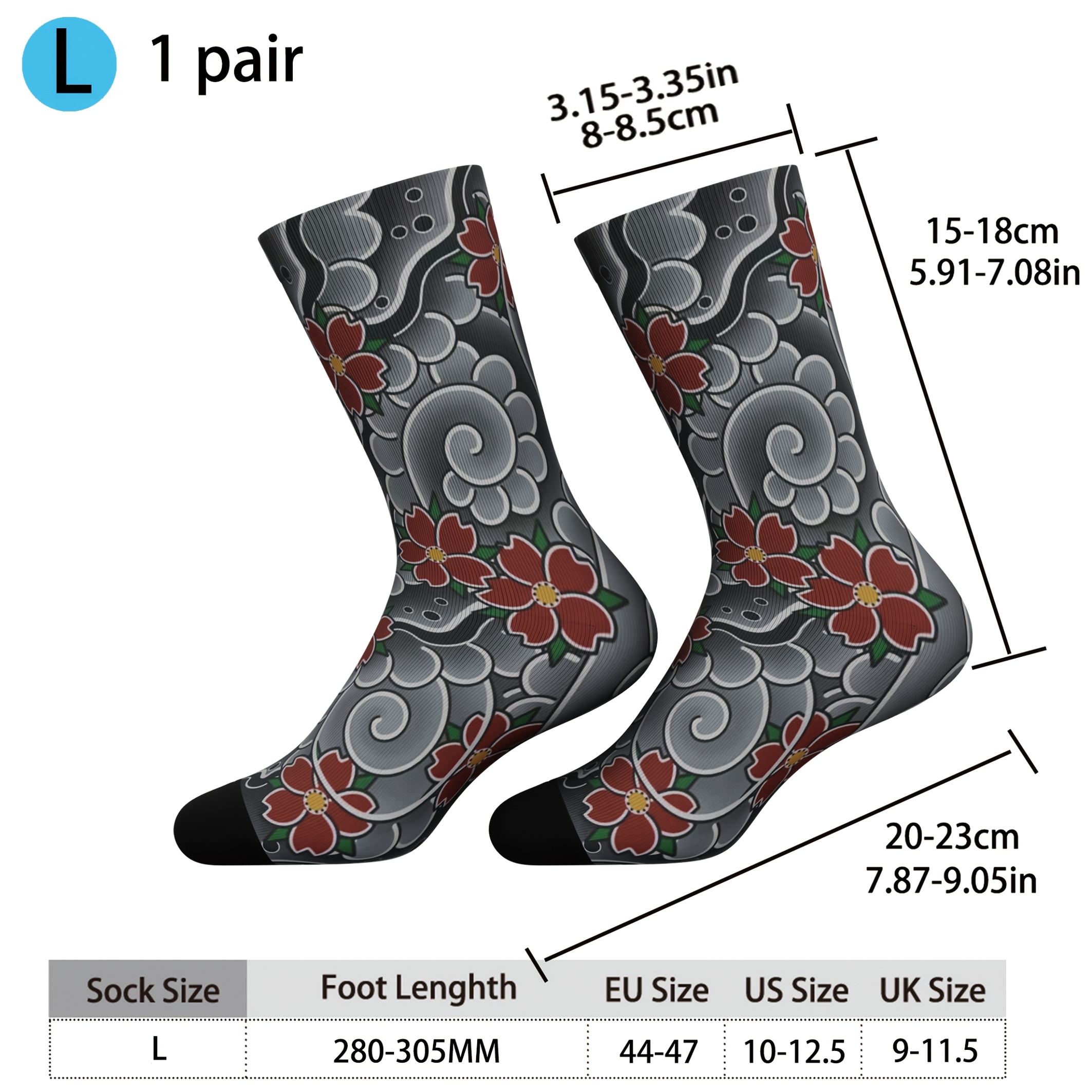 E-shop 1 Paar Vintage Japanische Tattoo-Print Socken, Kreatives Design, Bequem & Atmungsaktiv, & Vielseitig, Cosplay-Socken, Ideal für Sport oder