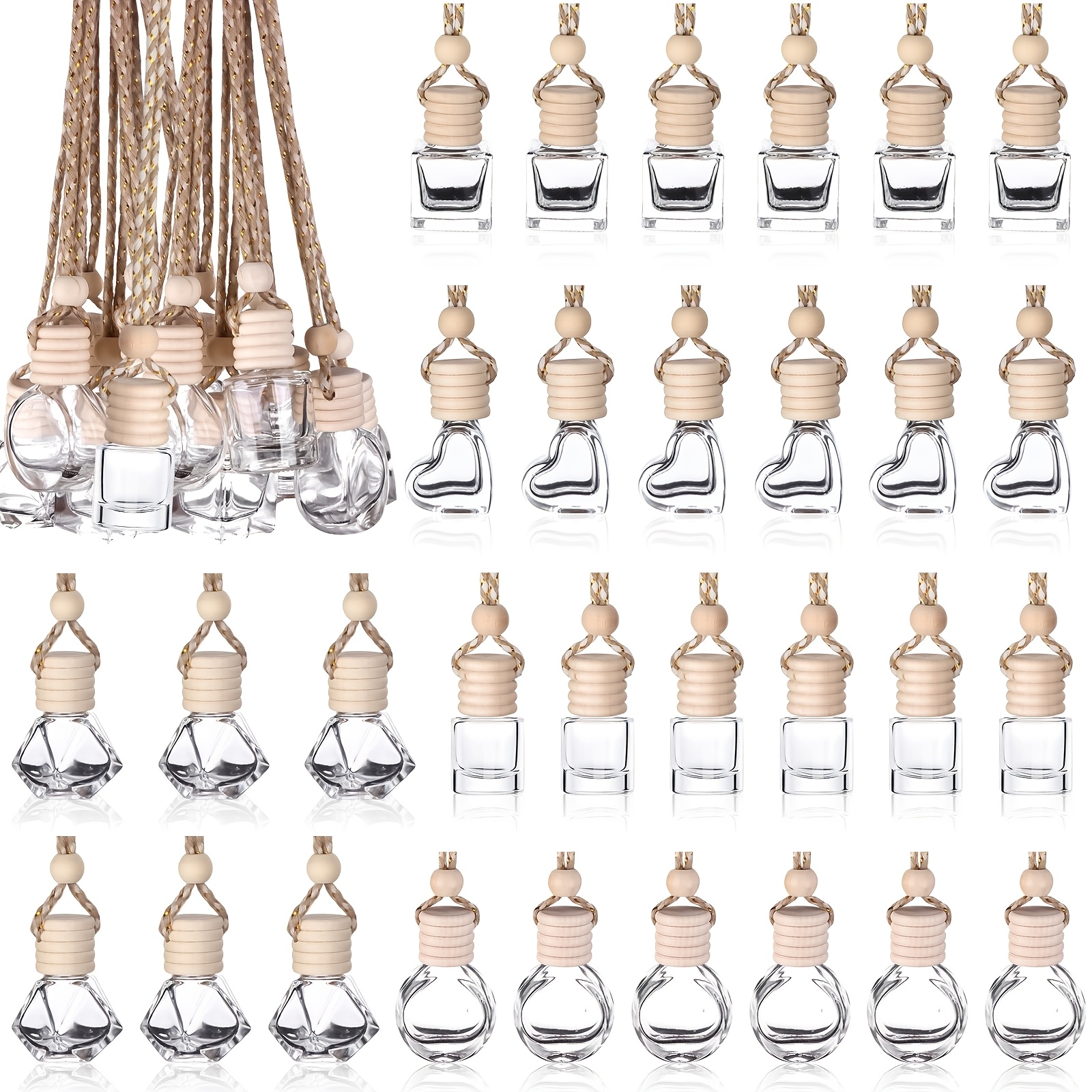 TEMU 30 stuks Hangende auto luchtverfrisser diffuser cilindrische vorm lege heldere glazen essentiële diffuser diffuser auto luchtverfrisser