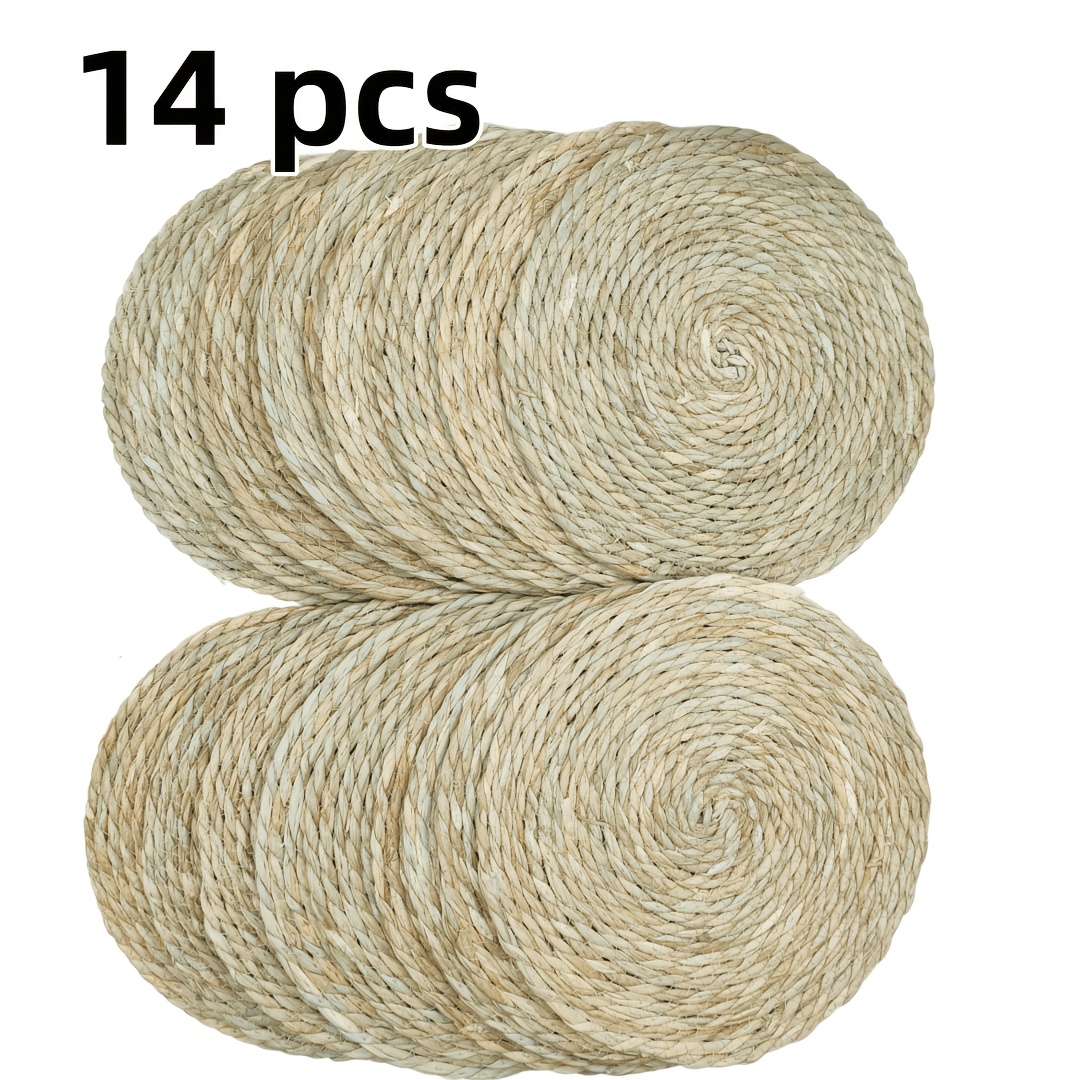TEMU 14pcs Napperons Tissés , Diamètre 30Cm/11.81Inch - Napperons Ronds Tissés | Tapis d'Isolation Thermique Rustiques Japonais pour Tasses à Thé et