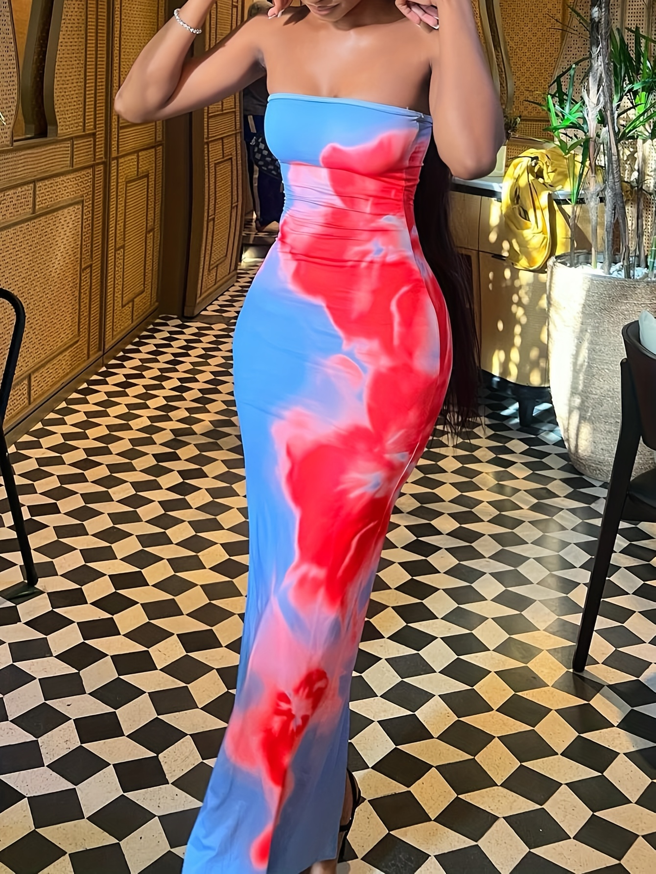 Ladies' Bodycon Dress | Bandeau Style, Floral Pattern With Applique Details, All-Season Casual Wear For Adults