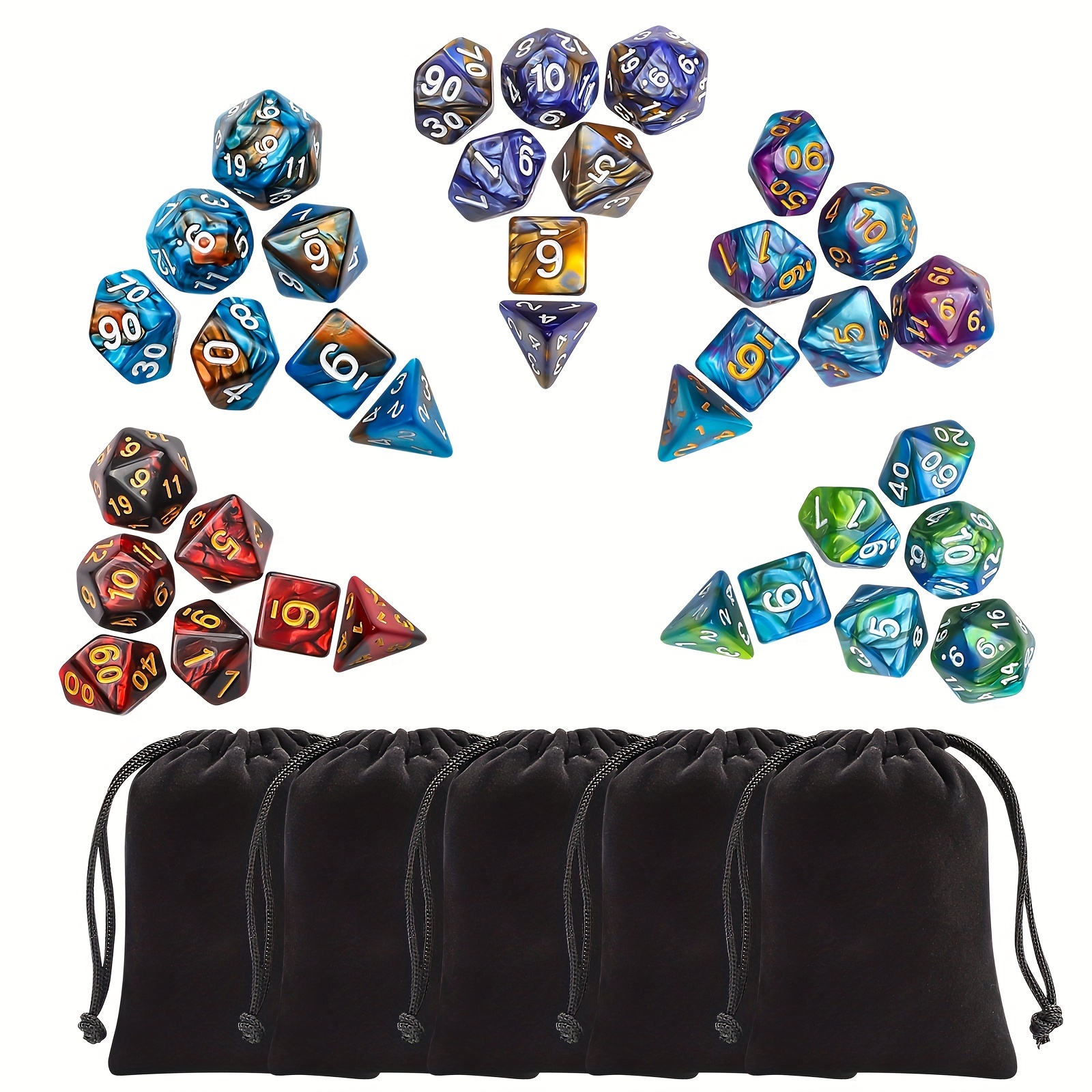 

Polyhedral Dice Set (35 Pieces), With Black Pouch, 5 Complete D4 D6 D8 D10 D% D12 D20 Two-color Dice Sets, Compatible With Dragon And Dnd Rpg Mtg Tabletop Games