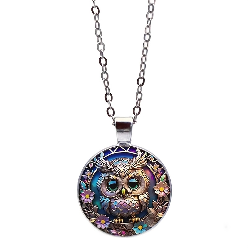 1pc elegant vintage owl pendant necklace cute alloy keychain with glass mosaic fashion   for men and women ideal for wedding birthday graduation   family anniversary gift 3
