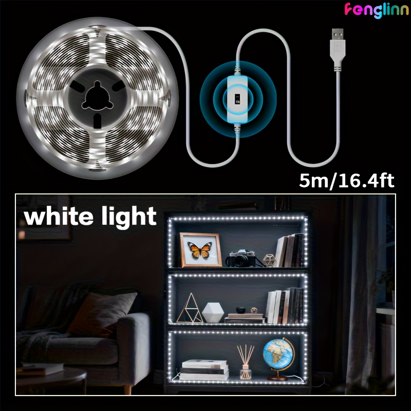 TEMU Usb-powered Smart Led Strip With Motion Sensor - Automatic , Dimmable White & Warm Light, Wall-mounted Smart Lighting For Kitchen, Bedroom,
