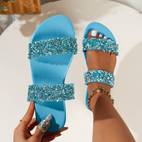 damen sommer pantoletten, glitzernde strass verzierte flache offene zehenslipper, lässige strand- und outdoor-sandalen