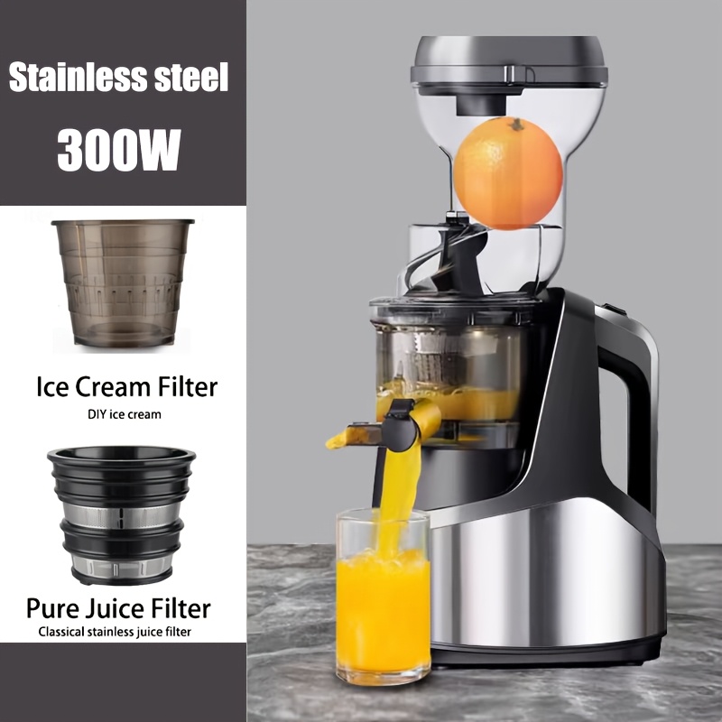 Image of Eu Plug Hilton Stainless Steel Cold Press Juicer, 300w Slow Masticating Machines With Large Feed Chute Fit Whole Fruits & Vegetables Easy Clean Self Feeding Effortless For Batch Juicing, , Ice Cream