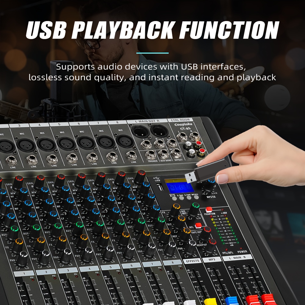 8 channel professional mixer metal body 48v power fx - Temu