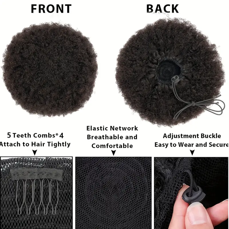 100 human hair afro hair extensions ponytail hairpieces drawstring hairpieces short curly afro hairpieces 10 inch large net details 1