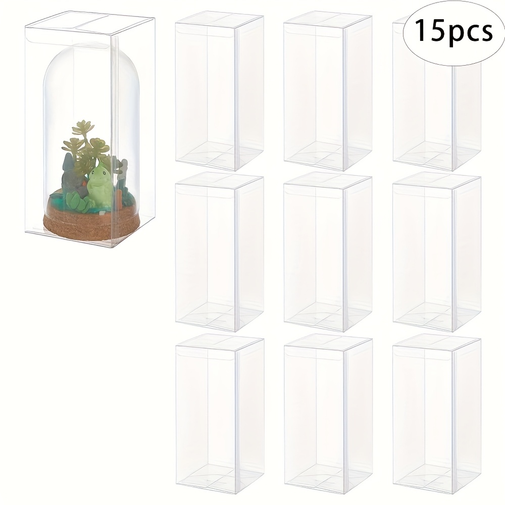 TEMU 15pcs Globeland Transparent Plastic Pvc Boxes - Waterproof, Foldable Jewelry Making Display & Packaging Supplies, 8x8x18cm, Ideal For Craft