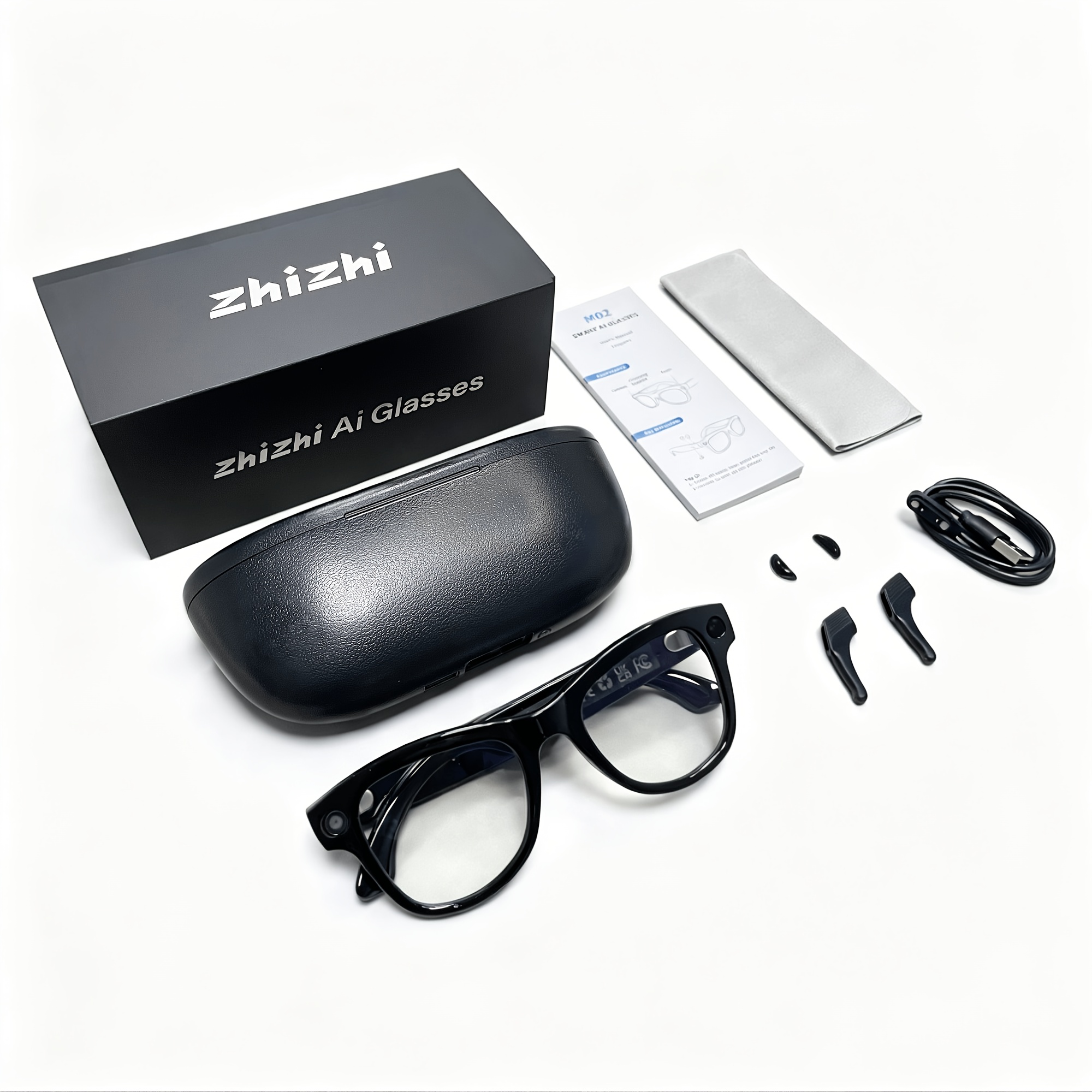 Lunettes intelligentes Zhizhi AI avec caméra haute définition 4K, enregistrement vidéo, interprétation simultanée GPT/recognition d'objets, lunettes intelligentes AI avec caméra et audio pour hommes et femmes Chatgpt