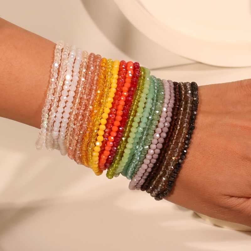 TEMU 24pcs Set Fashionable Rainbow Beaded Bracelet Set, Colorful Beads For A Trendy, Versatile Look. Bead Colors Are Random