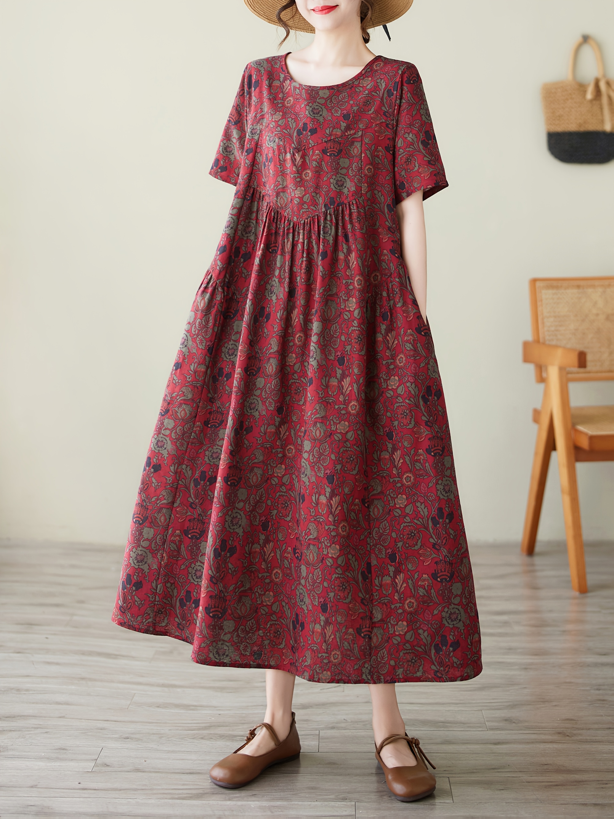 vintage floral print linen maxi dress women spring summer - Temu Austria
