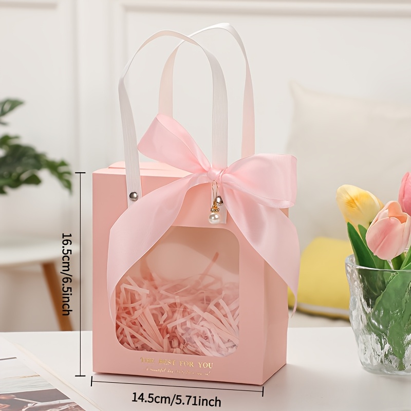 Windowed Gift Bags with Ribbons and Pearl Additions, Foldable