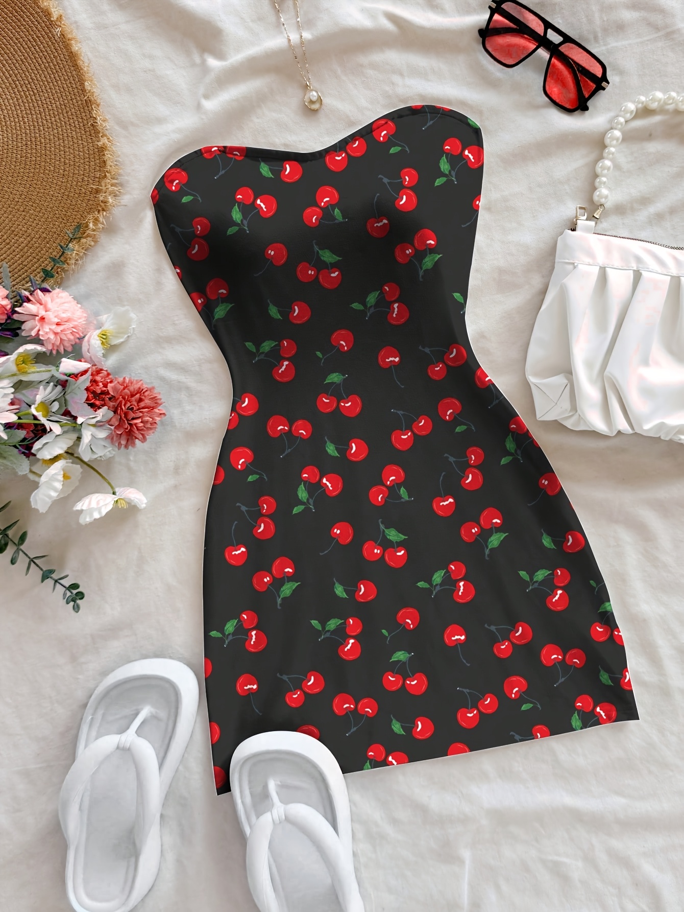 cherry bodycon dress Famala Mini Dress in Cherries Black main image 0