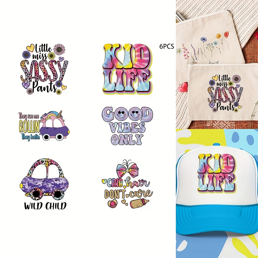 

3/6pcs Funny Childhood Life Heat Transfer Sticker, Diy Iron-on Clothing Supplies & Appliques For Clothes, T-shirt Making, Pillow Decorating