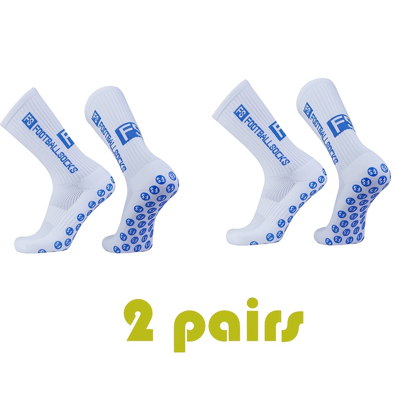 E-shop 2 Paar Fußballsocken mit buntem Buchstabendruck & Silikon-Grip – Atmungsaktive Polyester--Socken für Herren und Damen, maschinenwaschbare