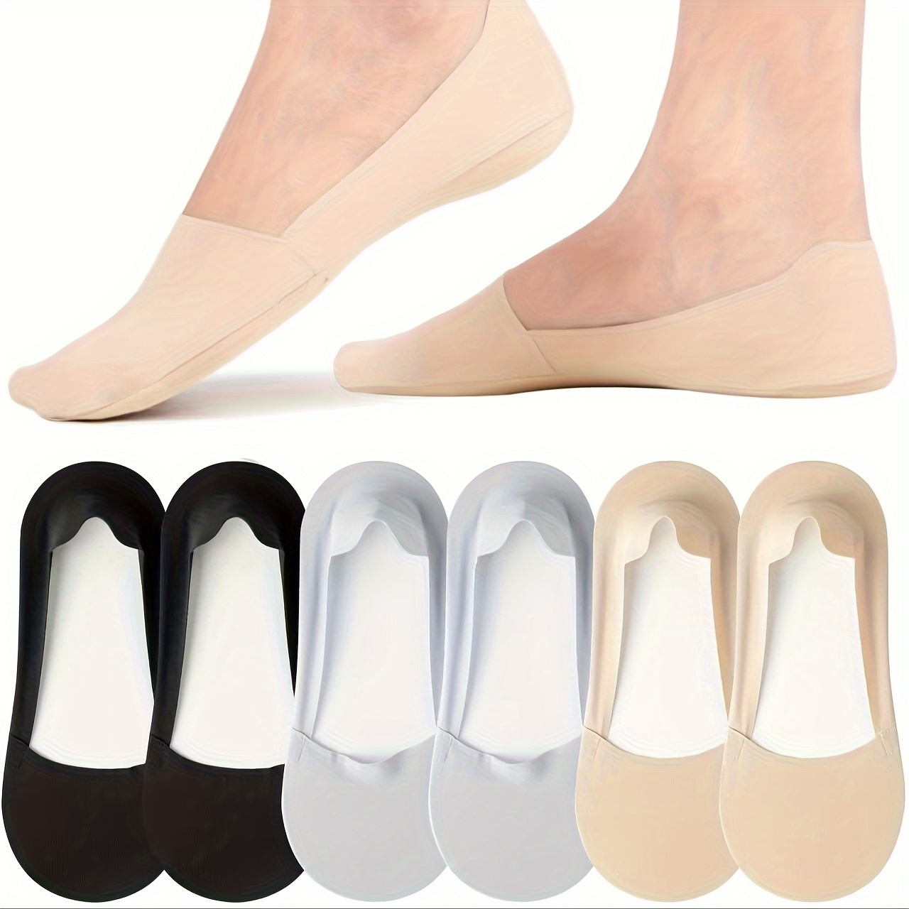 

6 Pairs Socks Womens Non Slip Low Cut Invisible Liner Socks For Flats Loafers Lightweight