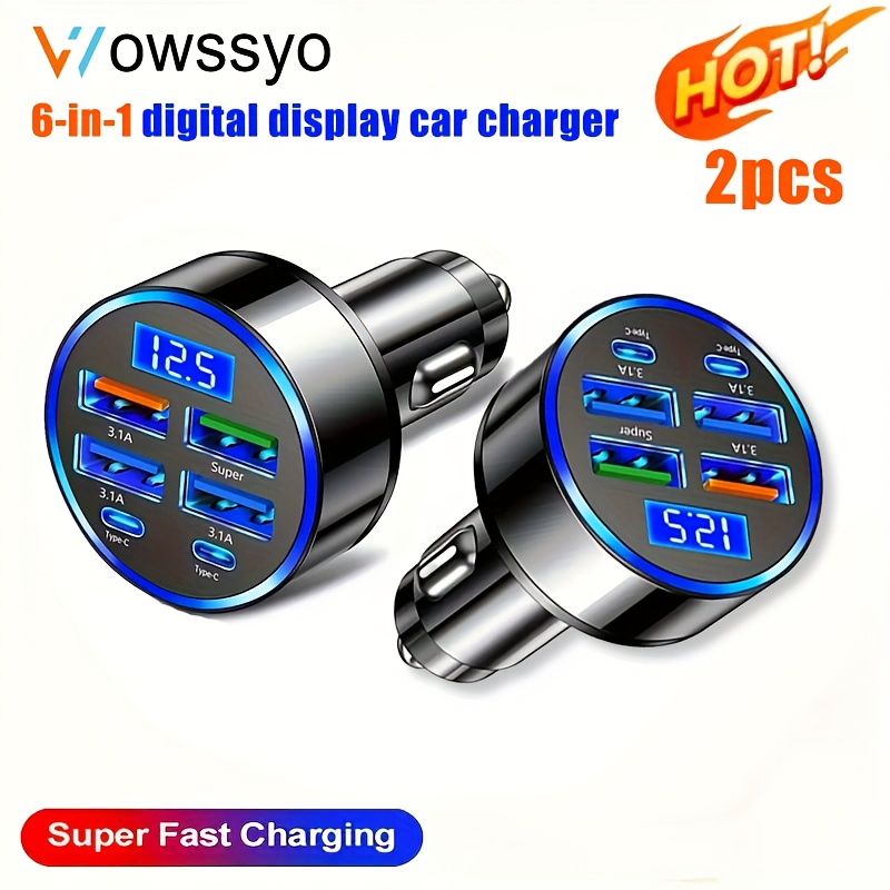   6u1   s digitalnim zaslonom, podržava ultra-brzi automobilski punjač s 6 priključaka, 2 type-c + 4 usb, 36w brzo punjenje s naponom, automobilski punjač   na šest brzih punjača