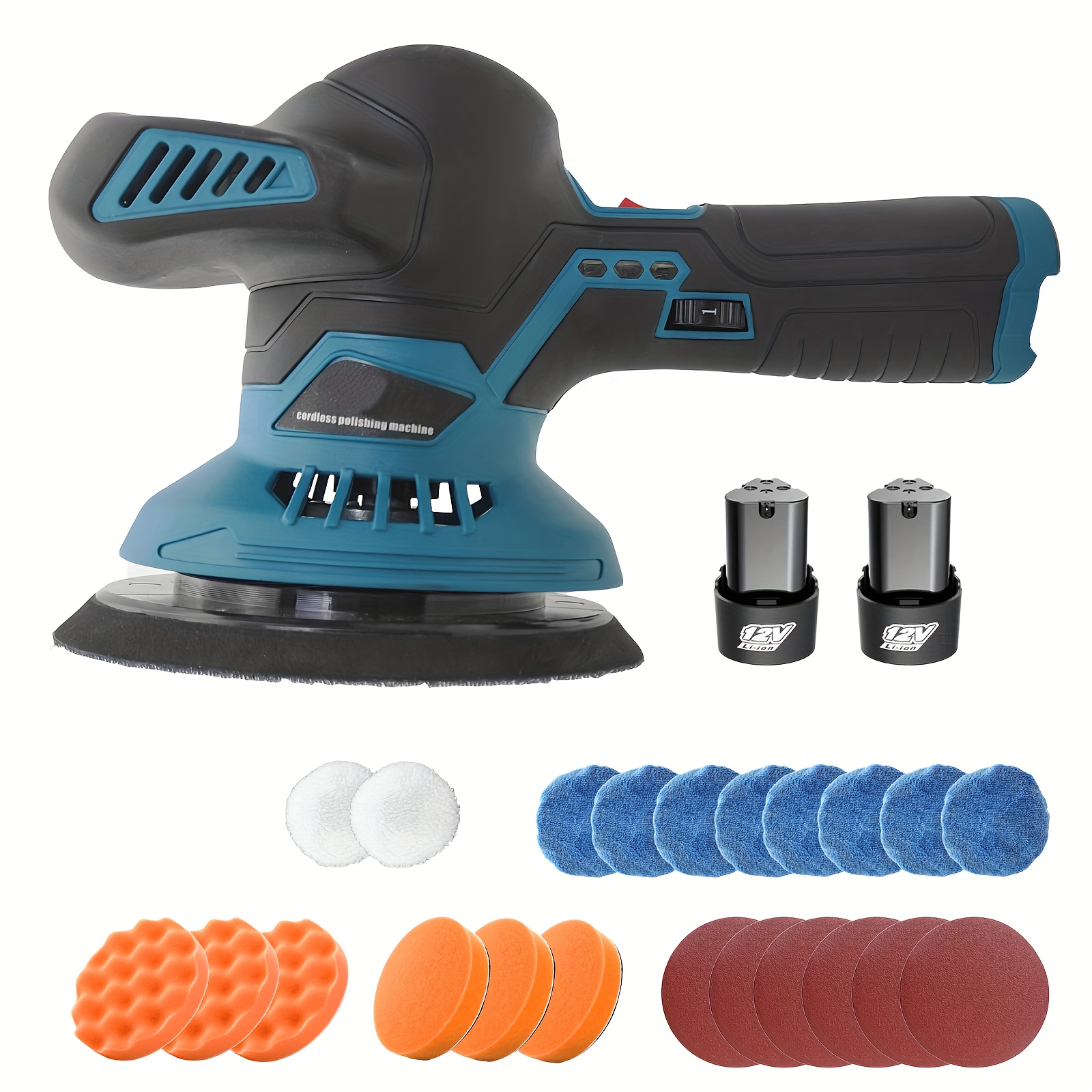 Image of Cordless Buffer Polisher Set 12v, With 2x Battery & 16pcs Additions, 6 Variable Speed, Car Polisher Cordless Car Buffer Polisher For Polishing And Waxing Car Floor Furniture