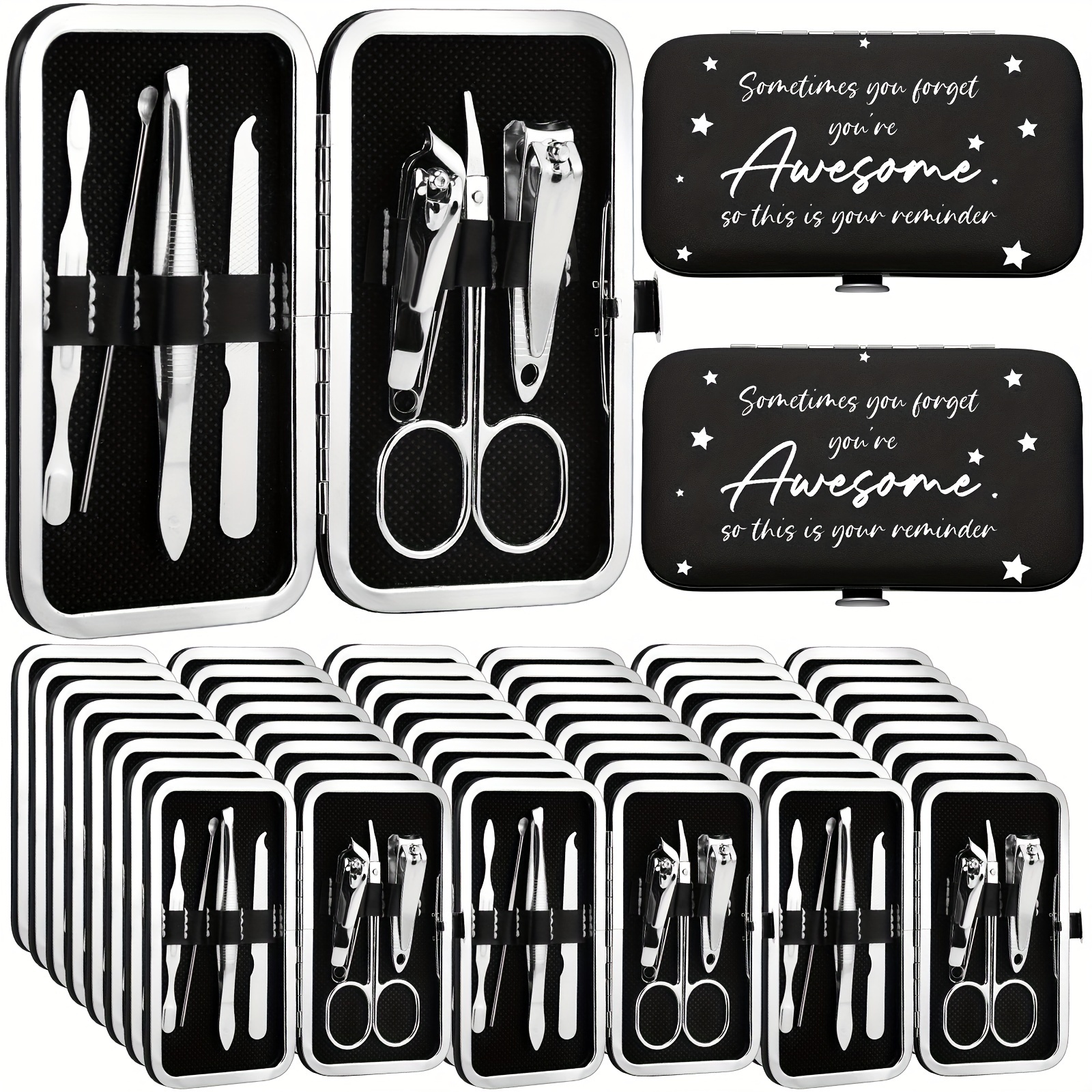 TEMU 24 Set Back To School Appreciation Gift Inspirational Manicure Set Nail Clippers 7 In 1 Stainless Steel Grooming Nail Kit Gift Bulk Professional Pedicure Tool For Men Women Personal Care