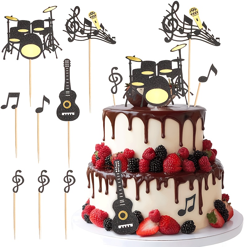 Image of 12pcs Guitar Cupcake Topper, Music Note Birthday Cake Topper, Musical Notes Cake Decorations For Music Theme Party Birthday Party Disco Theme Party For Christmas,newyear,valentine,party Events