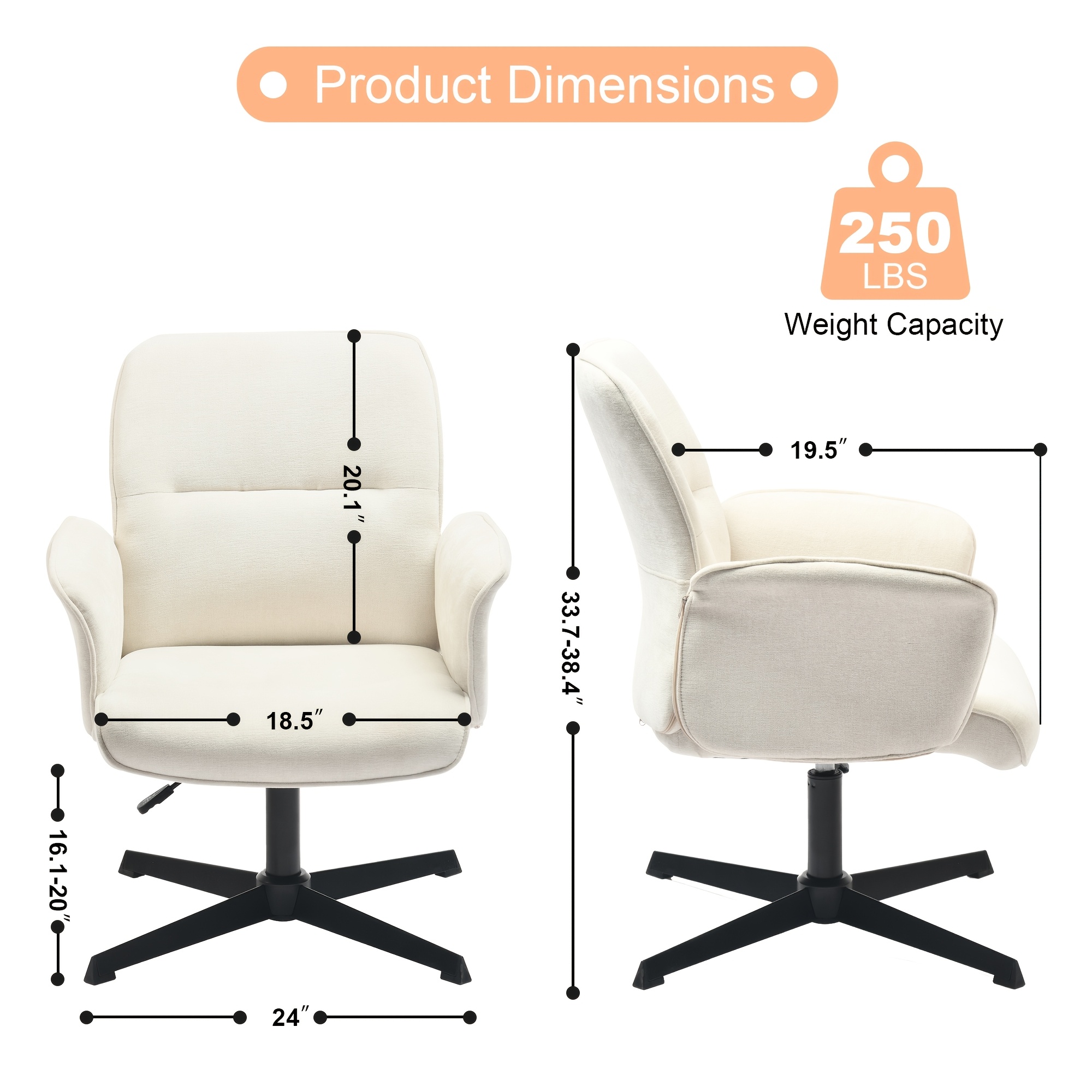 Homy Casa Beige Upholstered Chenille Dining Chair, Side Chair, Swivel Adjustable Height Accent Chair Featuring Padded Arms And Iron Legs, Modern Design Suitable for Cafe, Kitchen, Dining Room, Available in Single Piece Or Sets of 2 Or 4