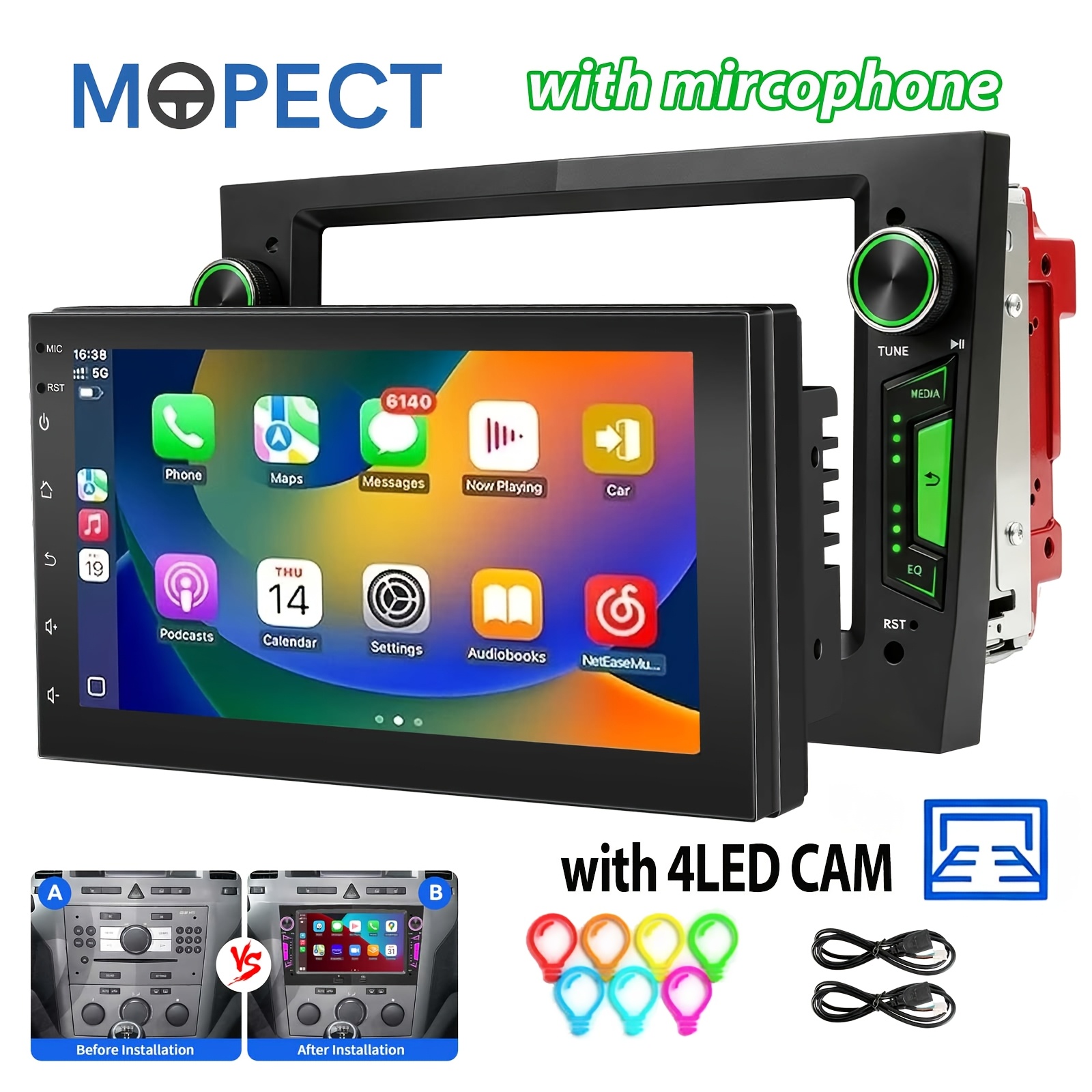 Image of Mopect Wince Auto Car Stereo Radio For H, G C, D, B, Vectra, , | 2 Din 7 Inch Touch Screen, Wireless 5.0 With , Auto, Swc Fm Am Usb Mit Mircophone&4led Camera