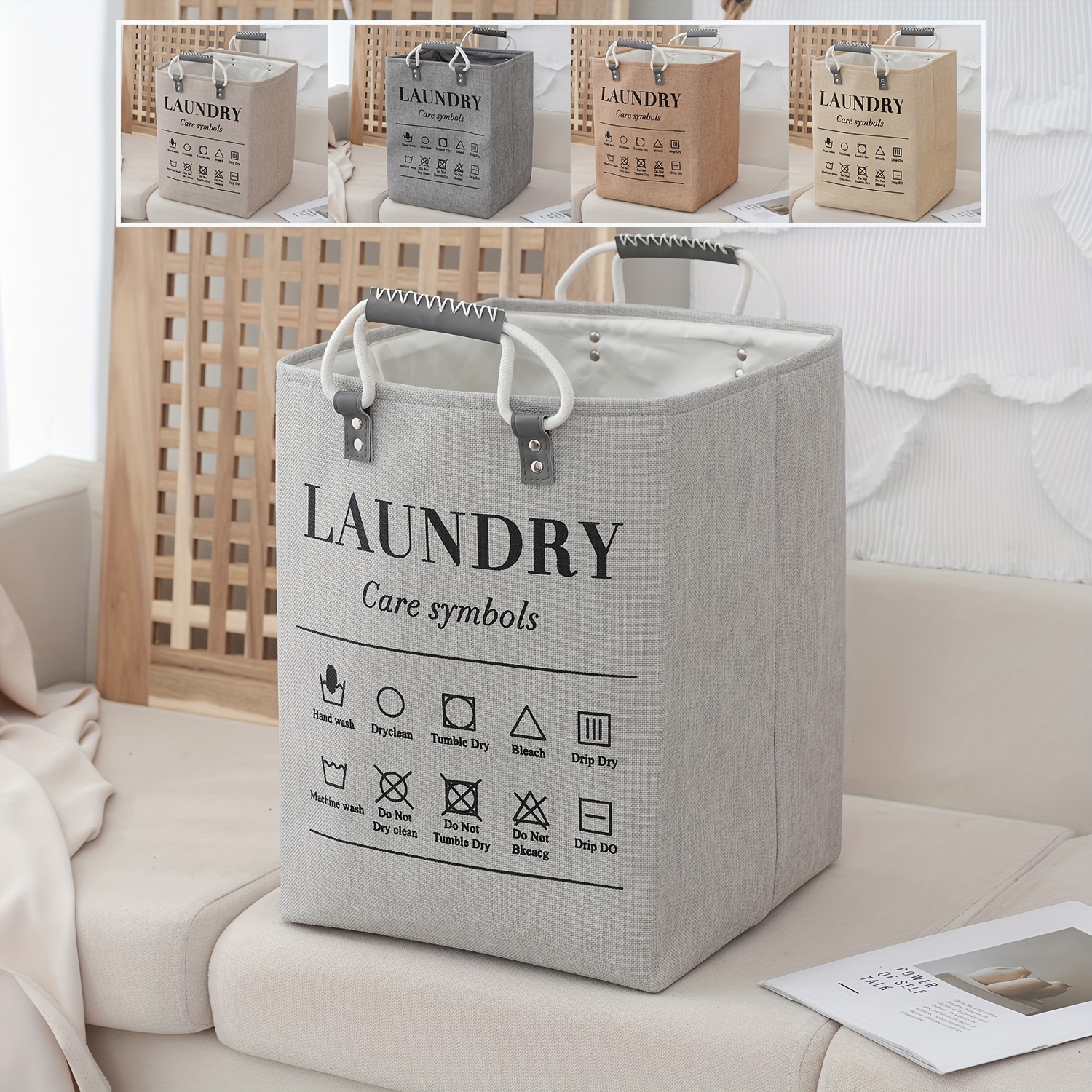 

Art Deco Style Large Capacity Laundry Basket, Polyester Fabric With Handles, Collapsible & Washable, Rectangle Dirty Clothes Hamper For Various Room Types - 1pc