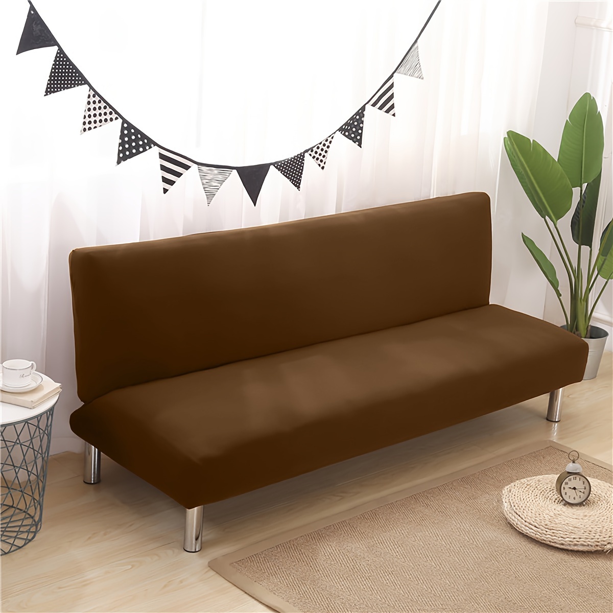 Topchances Copridivano Futon senza braccioli, pieghevole, elasticizzato, senza braccioli, protezione per divano letto pieghevole da 2-3 posti, senza braccioli, colore nero quadrato