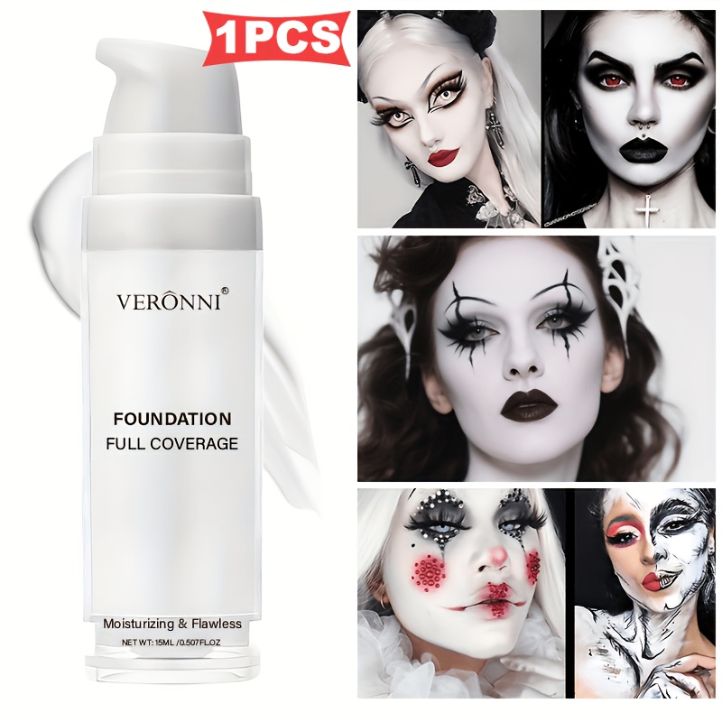 Image of 1pc/2pcswhite Liquid Foundation For Halloween Goth Makeup, Waterproof Full Coverage White Foundation For Sfx Skeleton Zombie Clown Cosplay Makeup Face Paint For Adult Halloween Party