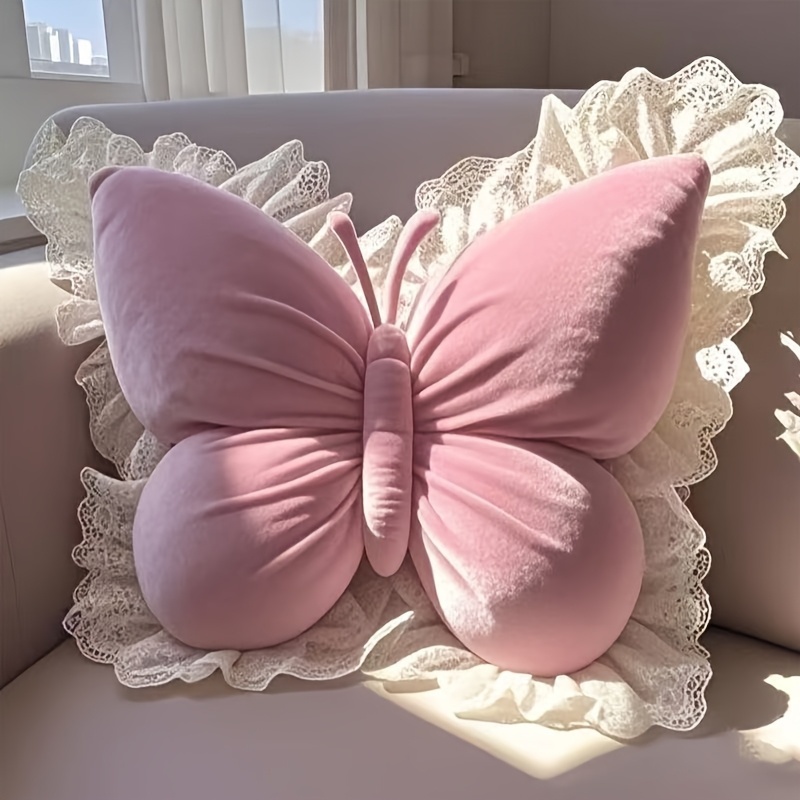 TEMU -shaped Decorative Pillow Home Decor Cushion With White Lace Trim Luxurious Velour Fabric And Fill Lumbar Support Cushion For Sofas, Beds, Cars,