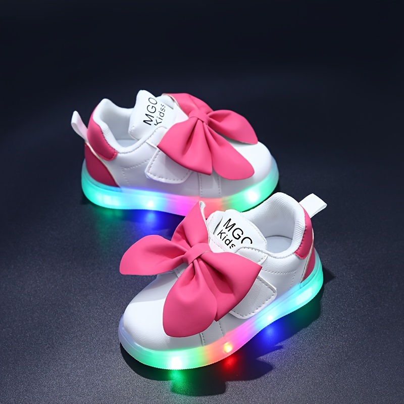 MGO Kidss Cute Bow Light-Up Sneakers voor Meisjes & Jongens - 1-3-6 Jaar, Glow-in-the-Dark Atletische Schoenen met Verstelbare Banden