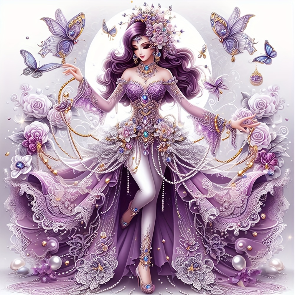 

Butterfly Princess 5d Diamond Painting Kit For Beginners - Round Acrylic Gems, Diy Wall Art Decor, 11.8x11.8 Inches