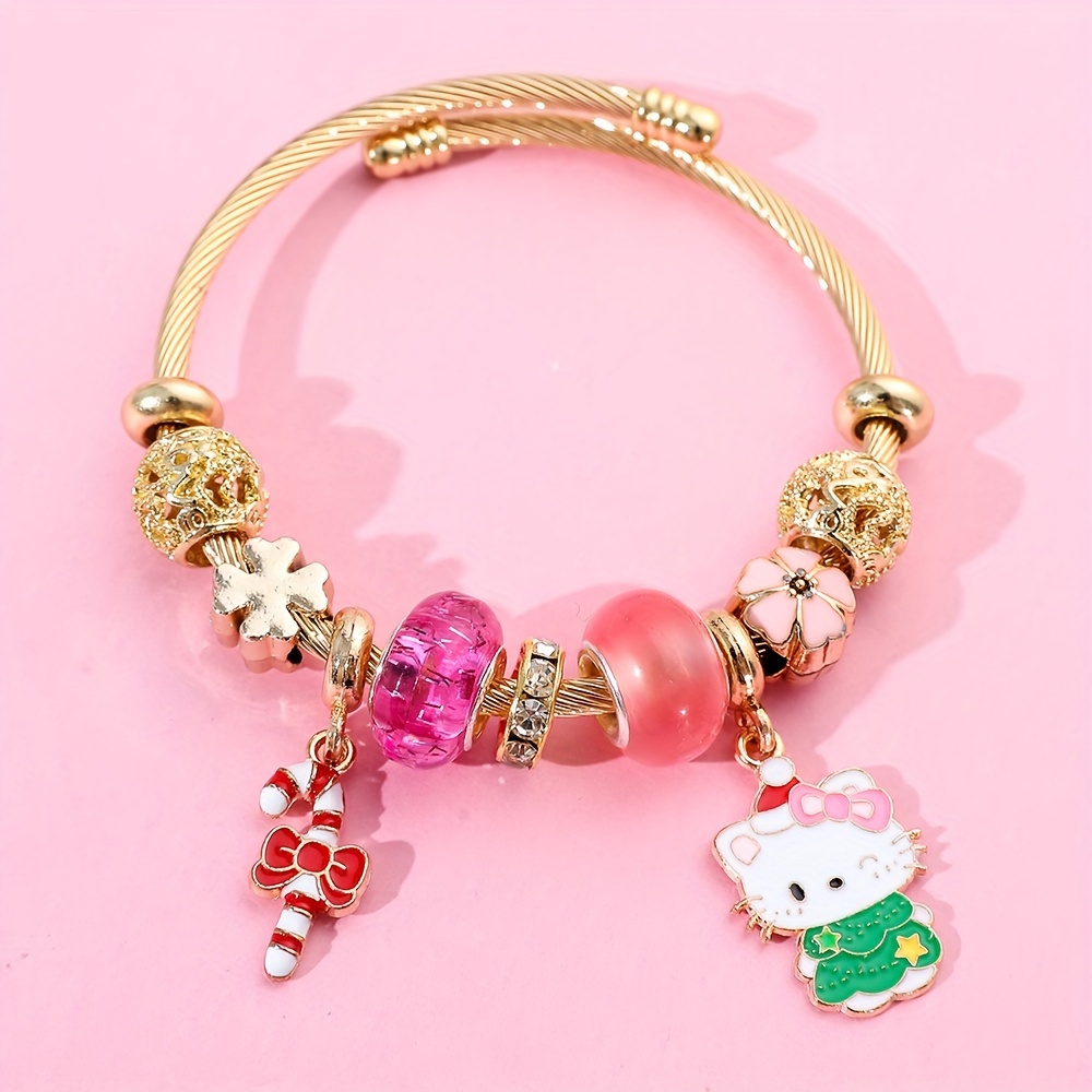 Silver Colour Hello Kitty Metal Enamel Pendant Bracelet Cartoon Anime  Sanrio Collection Bracelet for Women Jewelry Toy Gift