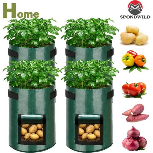 item picture 4 pack 3 gallon 7 gallon 10 gallon garden potato grow bags with flap and handles aeration fabric pots heavy duty vegetable planter bag for tomato fruits carrot tomato onion potato strawberry other vegetable planting bags with flap green
