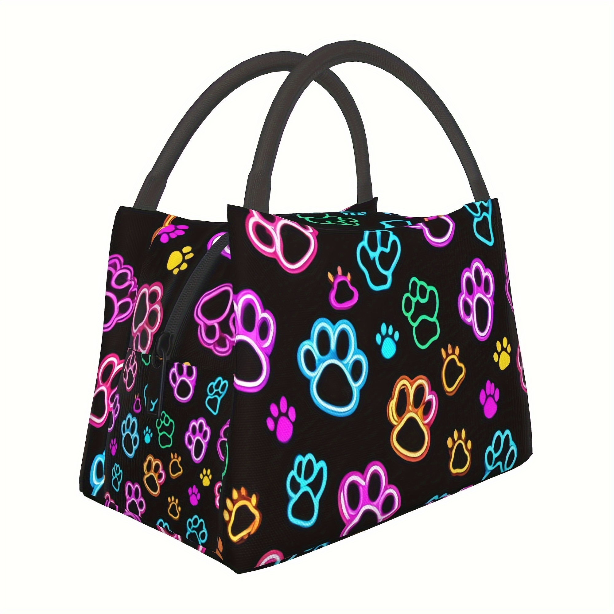 TEMU Colorful Dog Paw Print Insulated Lunch Bag - Reusable, High Quality Polyester Cooler For Camping, Picnics, Beach & Office Use, 11x6. 5x7 Inches
