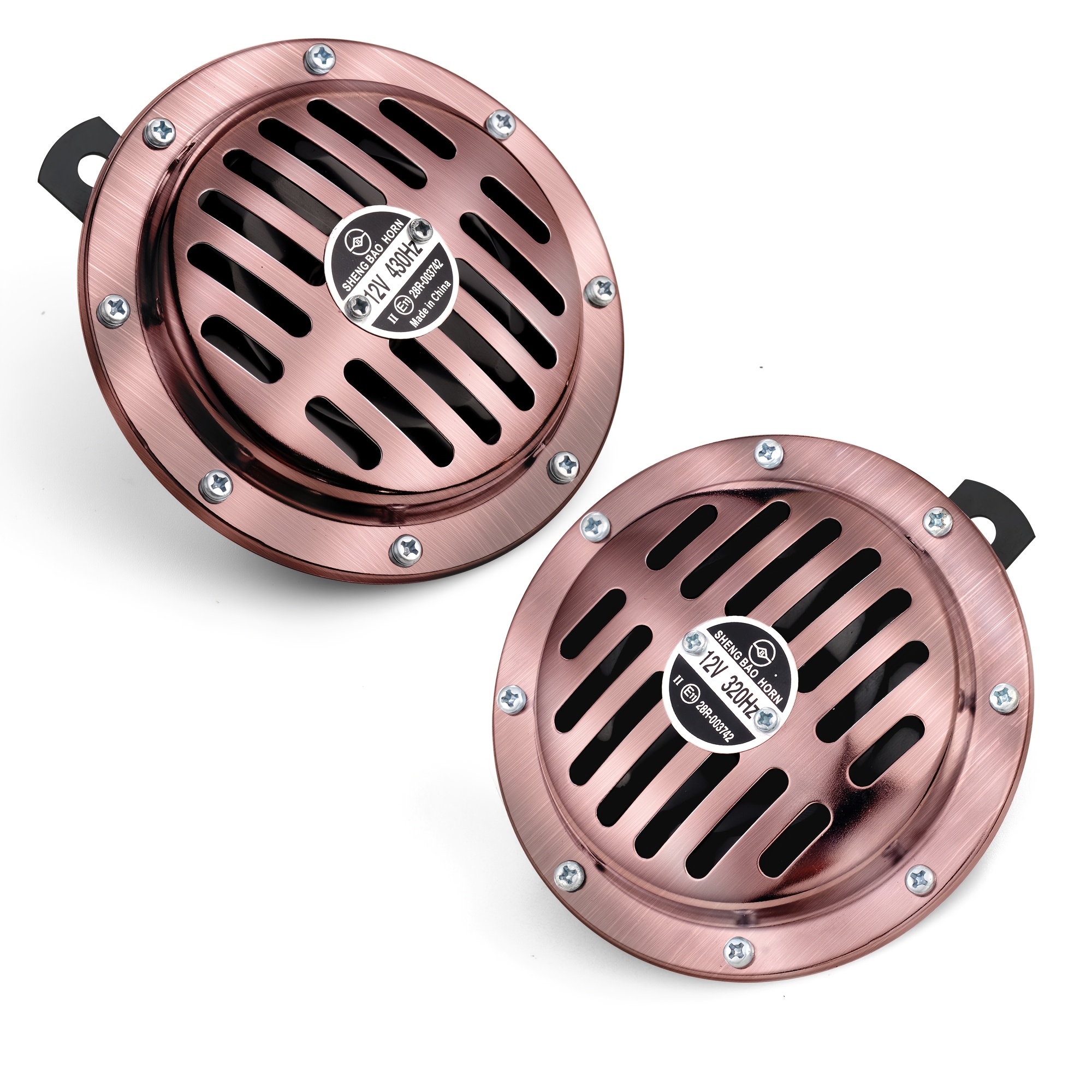 Image of 2pcs 130db Super Loud Train Horns, 12v Air Horns Replacement Kit, Car Air Electric Disc , Automotive Accessories Universal For Car, Motorcycle, Truck, Bike, Boat (bronze)