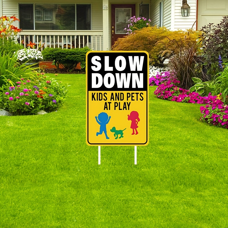 

1pc, "slow Down Kids At Play" Yard Sign With Stake, Yard Sign For Lawn Garden Park Yard