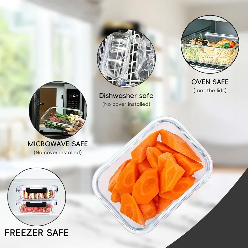 4 piece glass container set 1520ml 51 4oz 6 4cup microwave safe bpa free reusable food containers with secure latches Product details 11