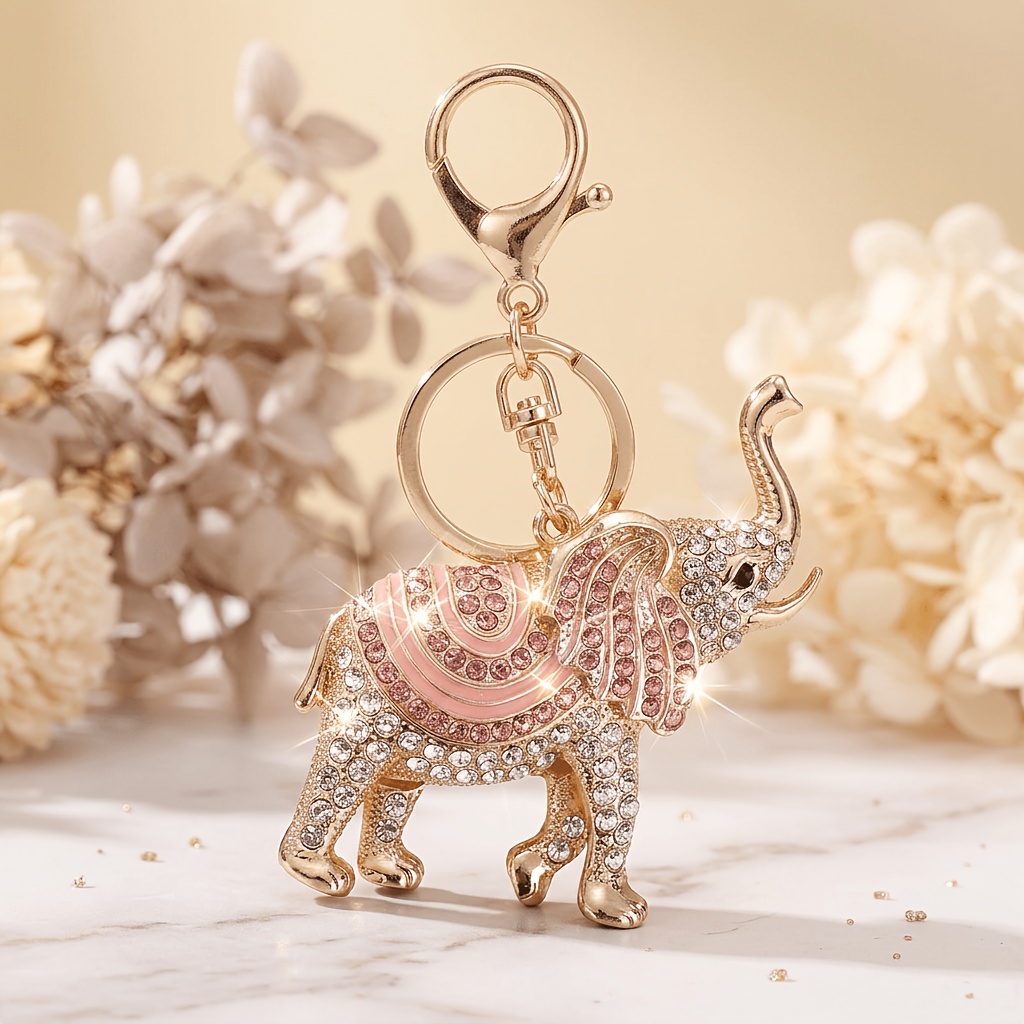 TEMU 1 Porte-clés éléphant rose à strass, un joli breloque de sac pour femme
