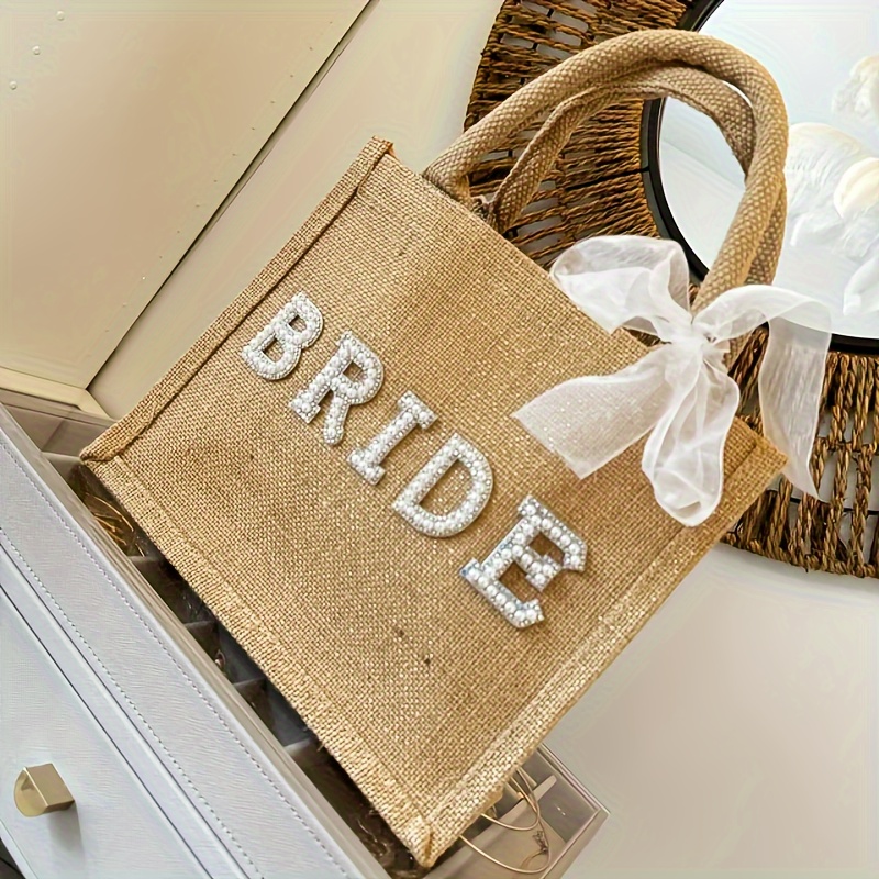 

Sac Fourre-Tout en Jute Élégant pour la Mariée à avec Poignées en Toile - Grande , Imperméable & Réutilisable - pour Mariage, Fiançailles, Enterrement de Vie de Fille & Cadeaux de Miel