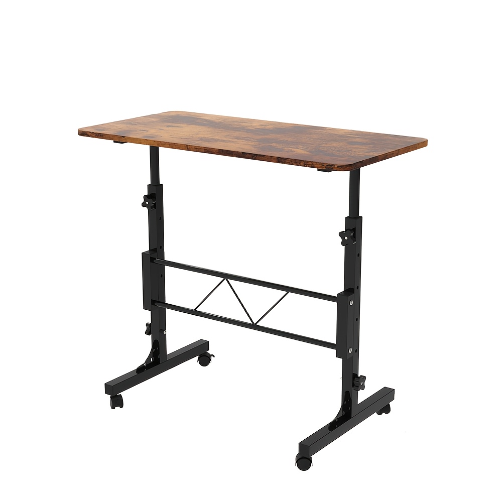 Height Adjustable Computer Desk With Wheels | Multi-functional, Suitable For Living Room, 80x40x110cm, Brown, Wood Top And Base, Oak